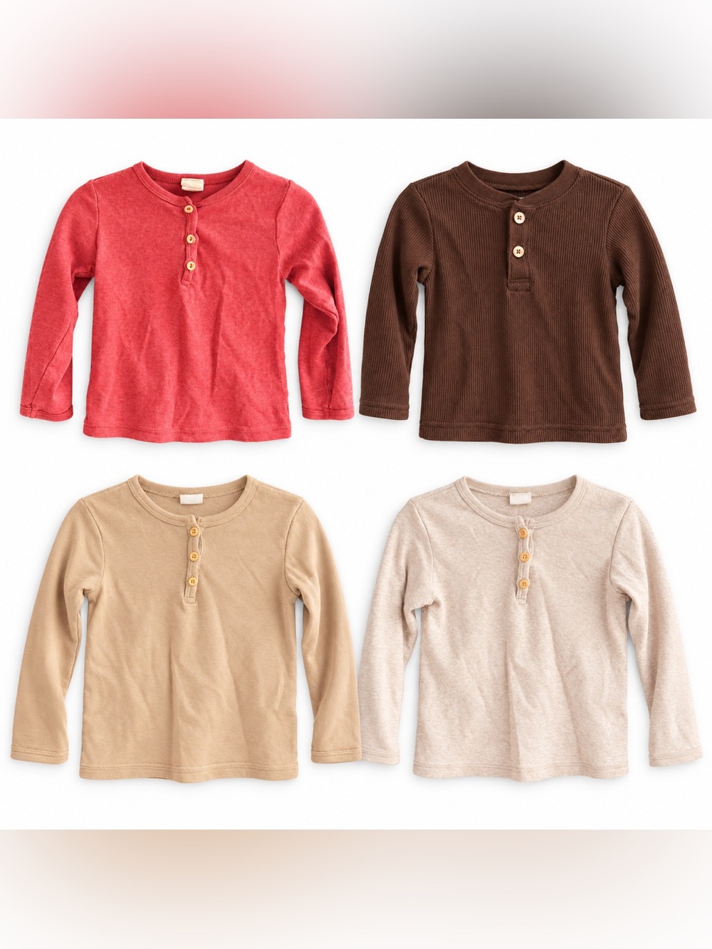 12 to 18 months BUNDLE Long-Sleeve Henley Top - Red, Brown, Tan, Cream